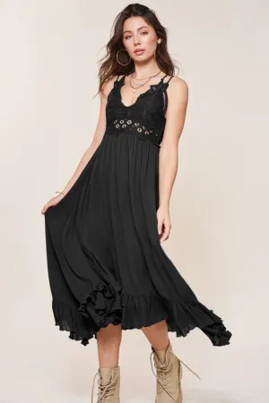 Boho Crochet Lace Ruffle High Low Slip Dress