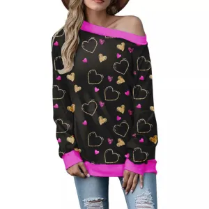 Buy Women's Valentine's Day Pattern Printed Long Sleeve Loose Shoulder Sweater - Trendy Design, Comfortable Fit - Fashionzapp