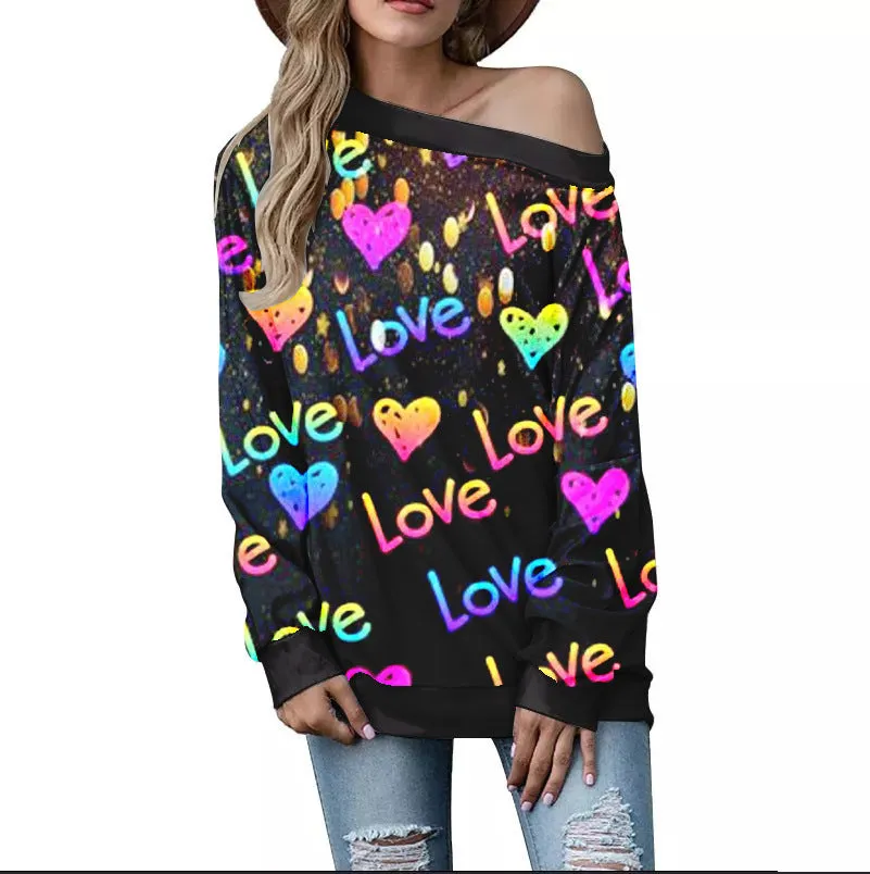Buy Women's Valentine's Day Pattern Printed Long Sleeve Loose Shoulder Sweater - Trendy Design, Comfortable Fit - Fashionzapp