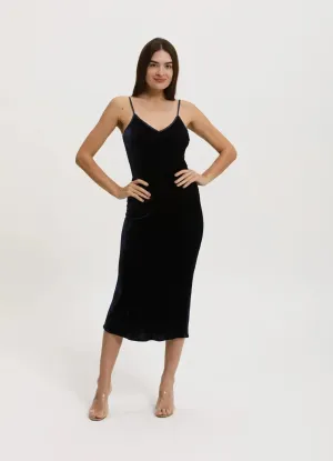 Cali Dreaming – Jones Slip Dress in French Navy Silk Velvet