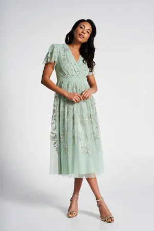 Carissa Green Floral Embellished Midi Dress