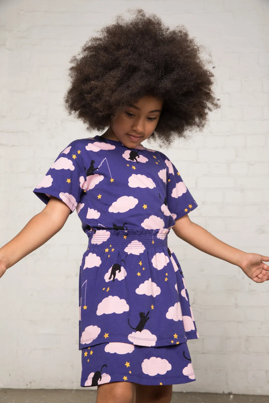 Cat On A Cloud Kids Tiered Jersey Skirt