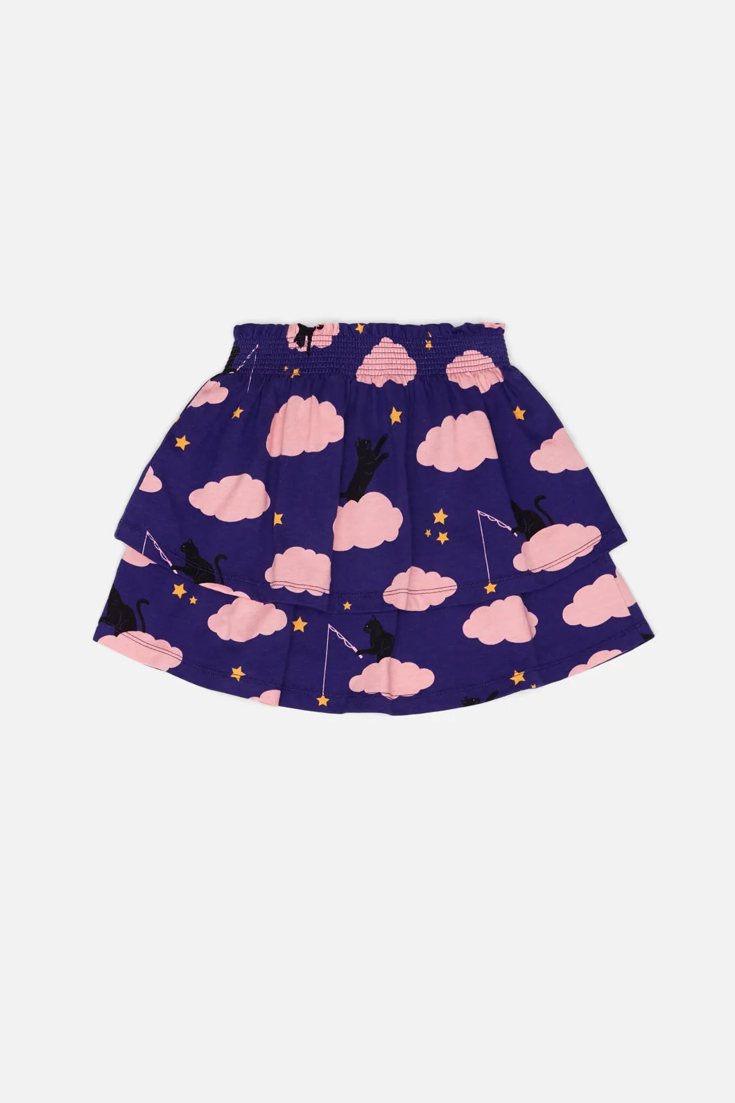 Cat On A Cloud Kids Tiered Jersey Skirt