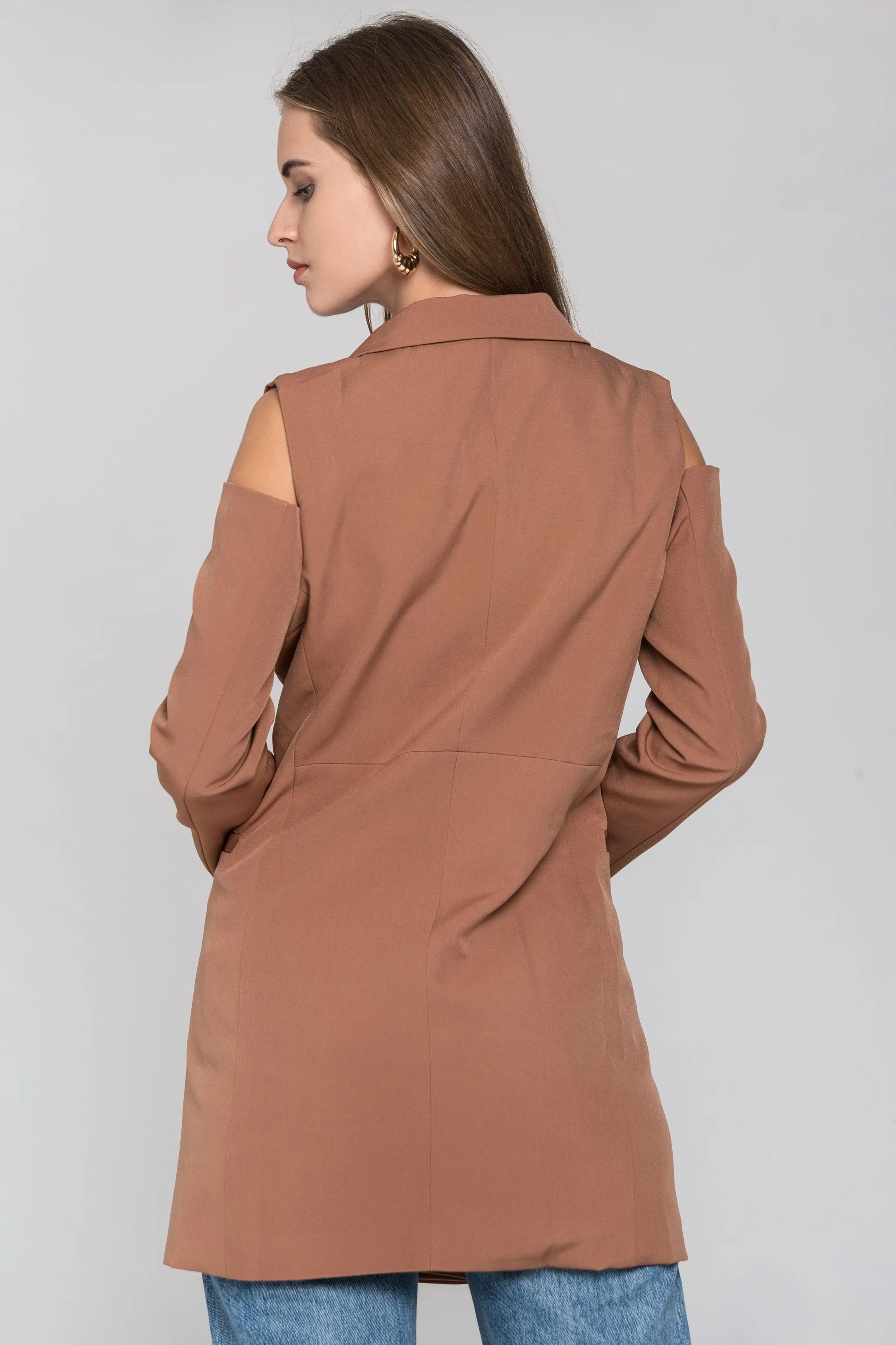 Chocolate Cold Shoulder Mini Blazer Dress