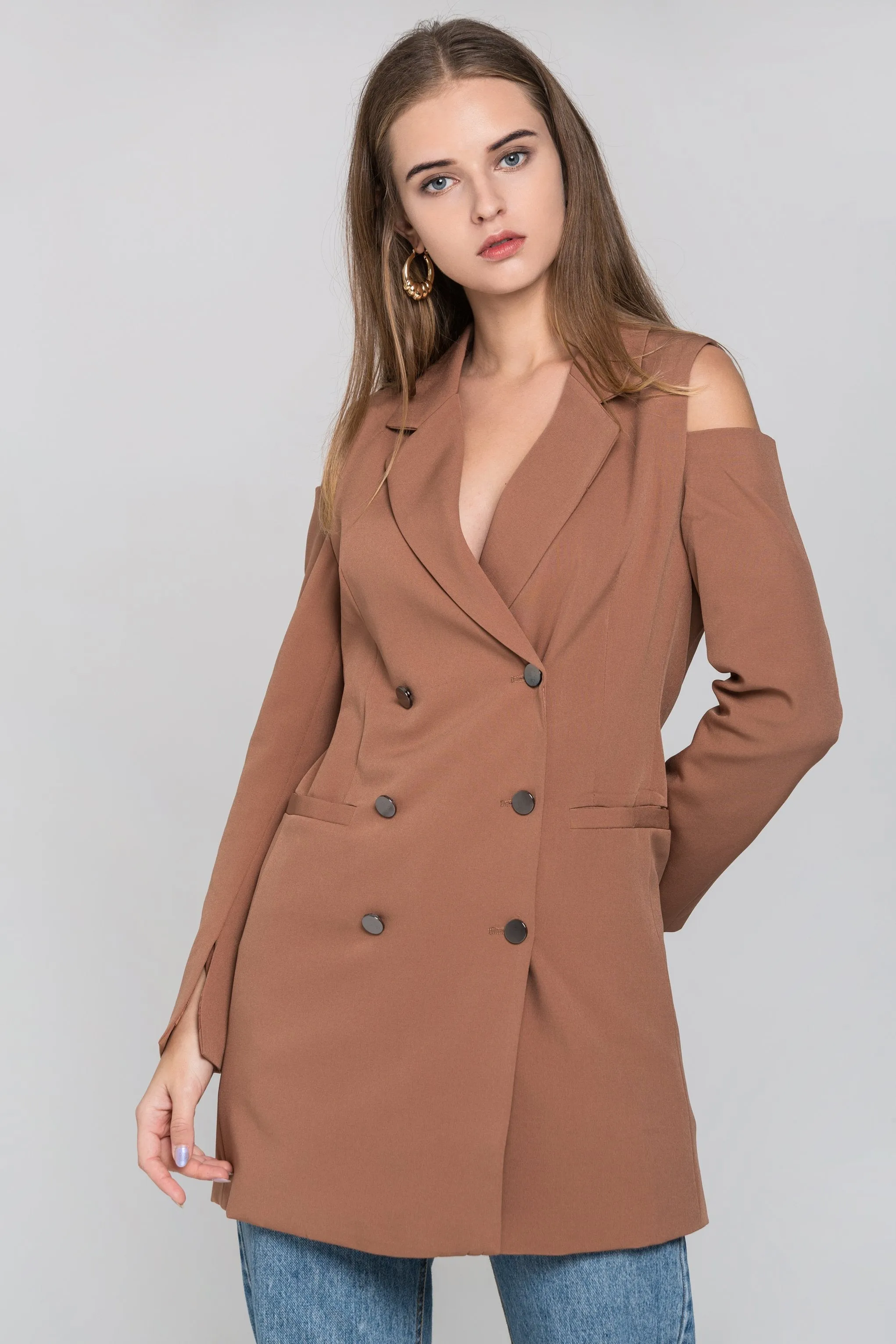 Chocolate Cold Shoulder Mini Blazer Dress