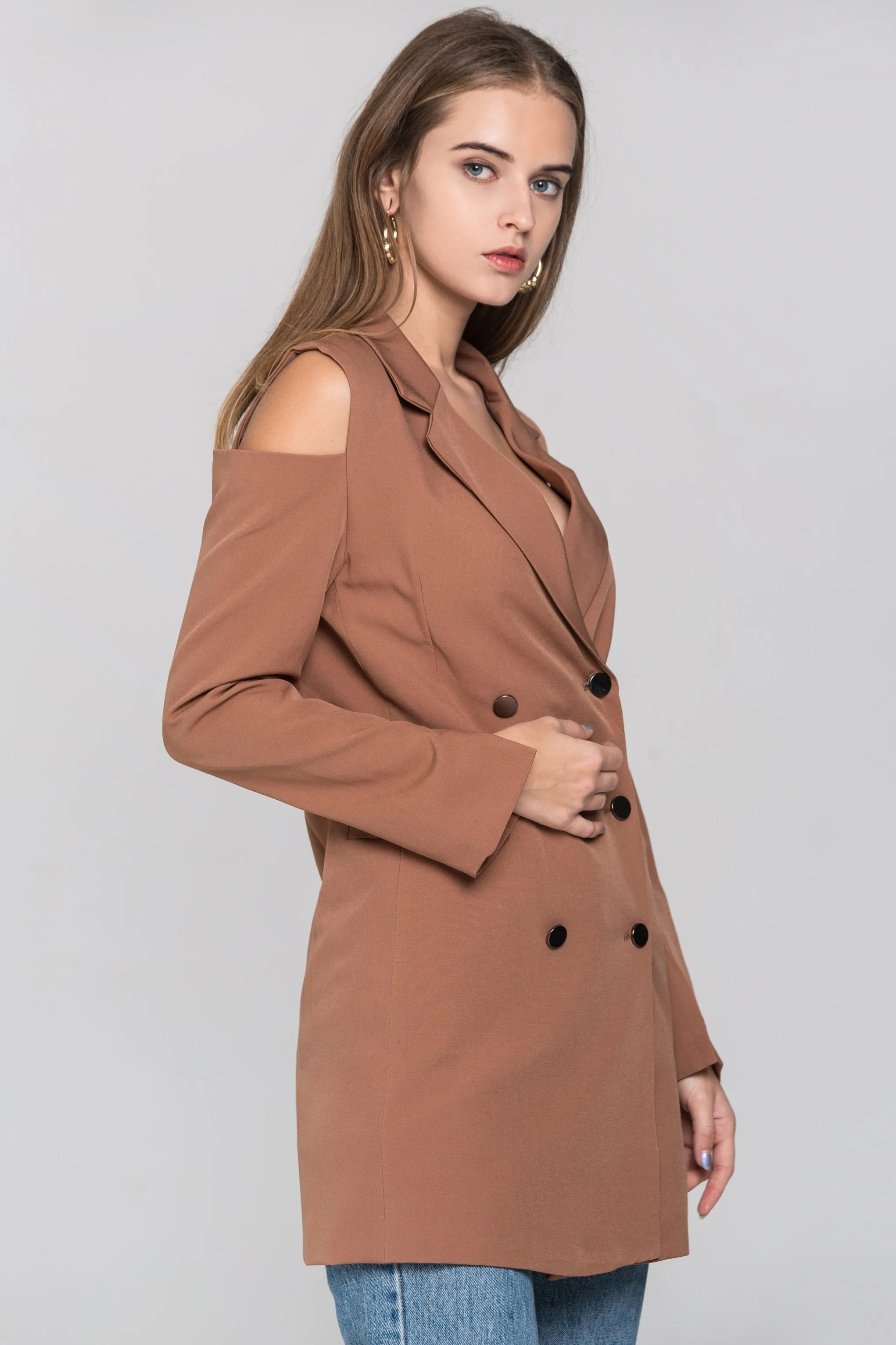 Chocolate Cold Shoulder Mini Blazer Dress