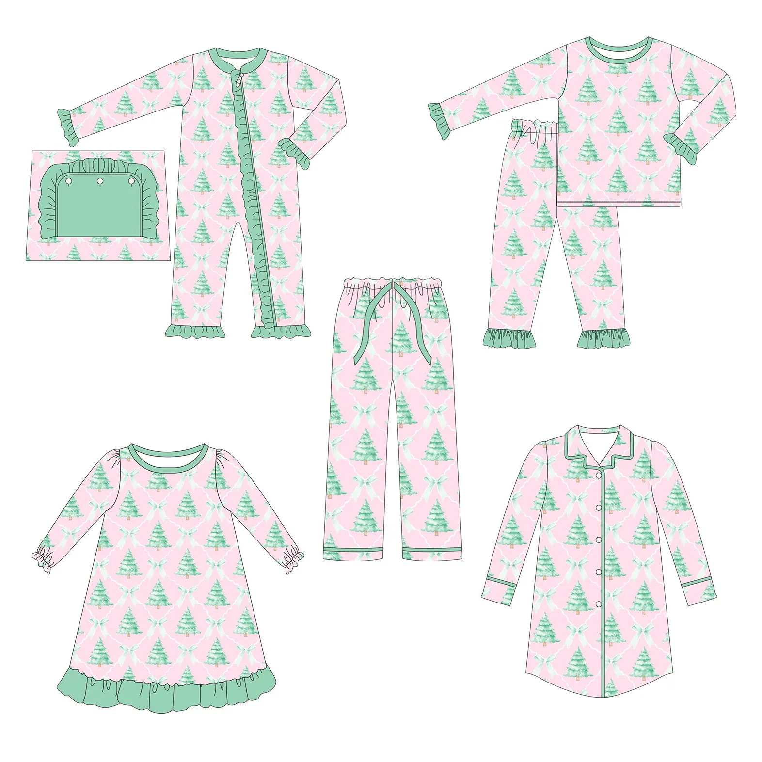 Christmas tree  LR1073 girl romper 202408  sibling RTS