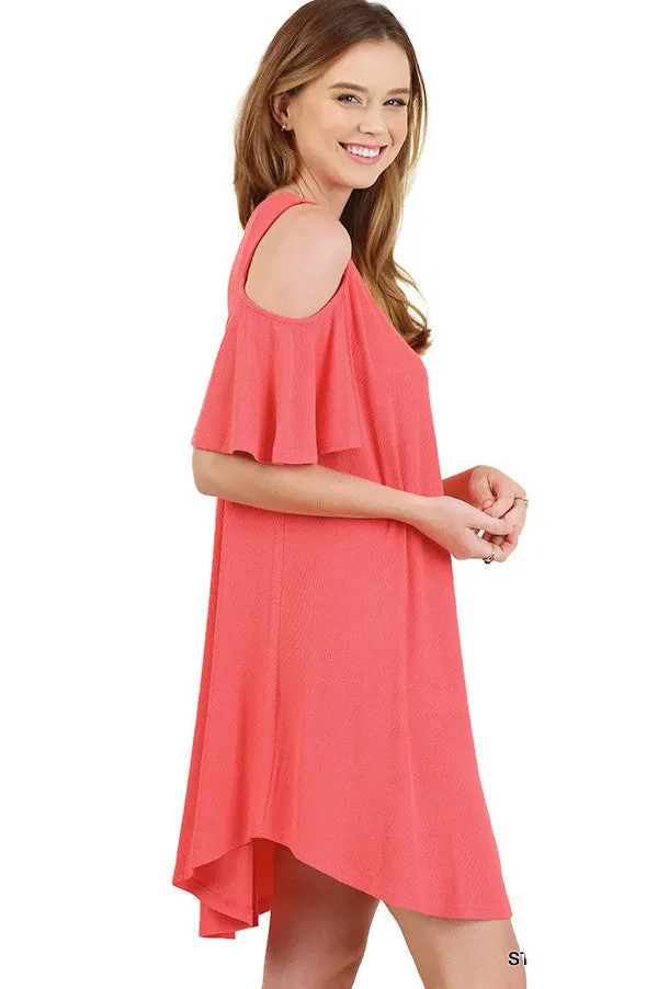 Cold Shoulder Butterfly Sleeve Dress, Strawberry