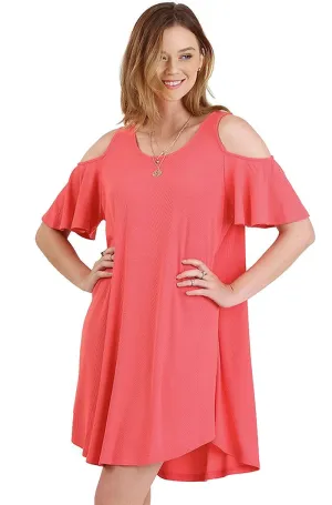 Cold Shoulder Butterfly Sleeve Dress, Strawberry