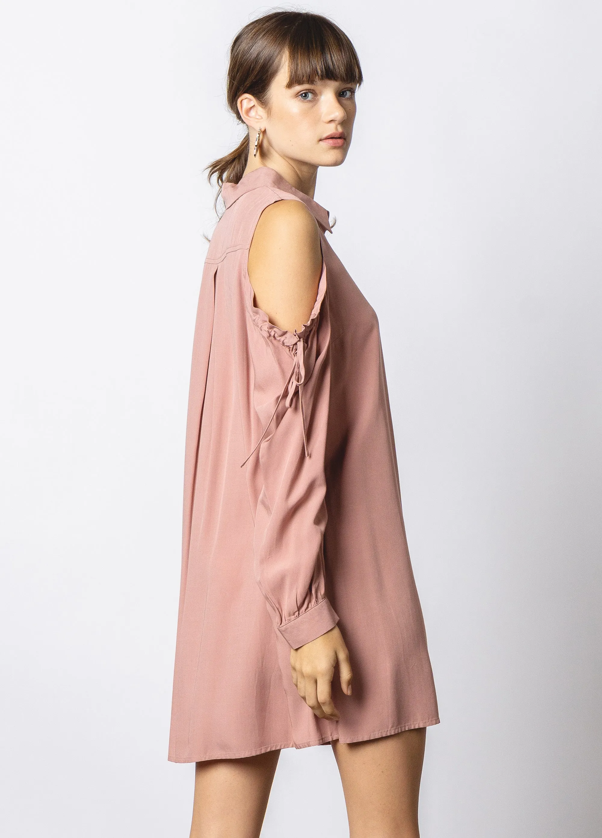 Cold Shoulder Button Front Shirt Dress