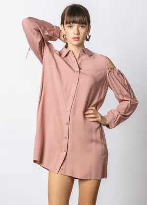 Cold Shoulder Button Front Shirt Dress
