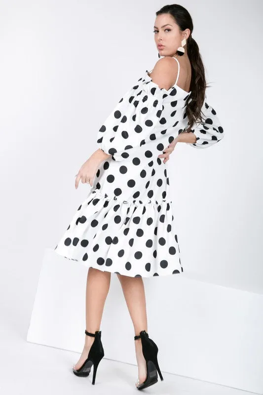 Cold Shoulder Dot Midi Dress