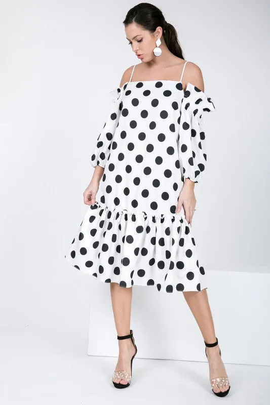 Cold Shoulder Dot Midi Dress