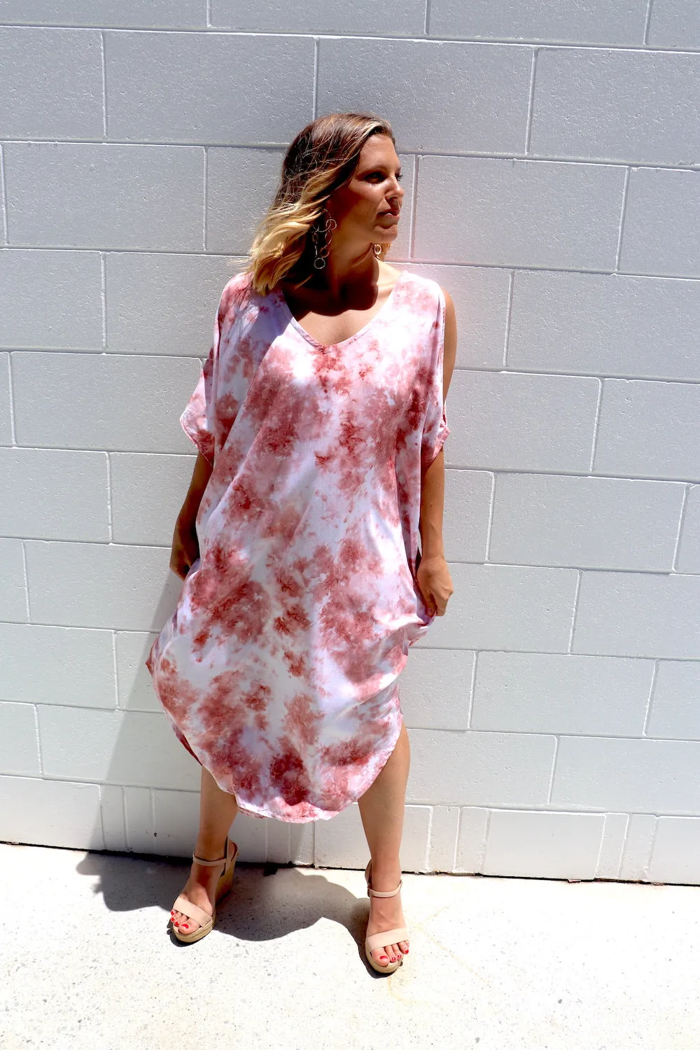 Cold Shoulder Dress In Pink Splash