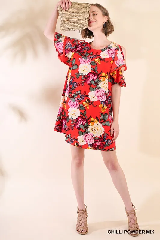 Cold Shoulder Floral Dress