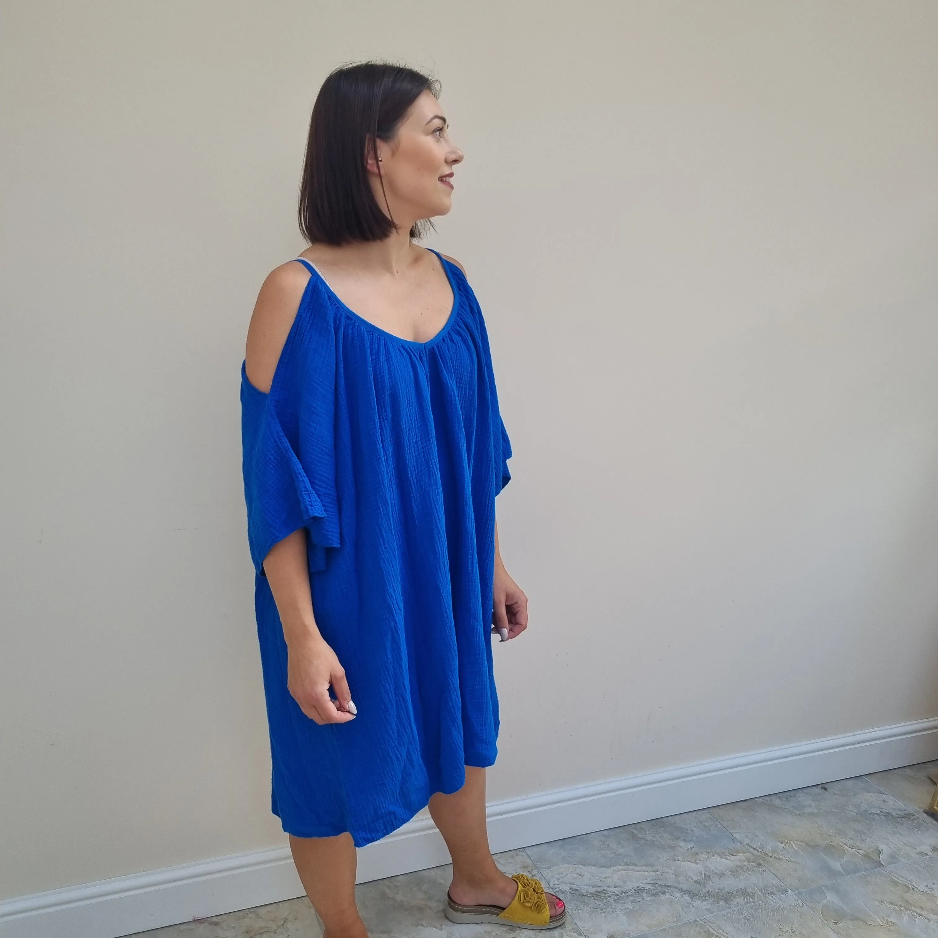 Cold Shoulder Flounchy Mini Dress