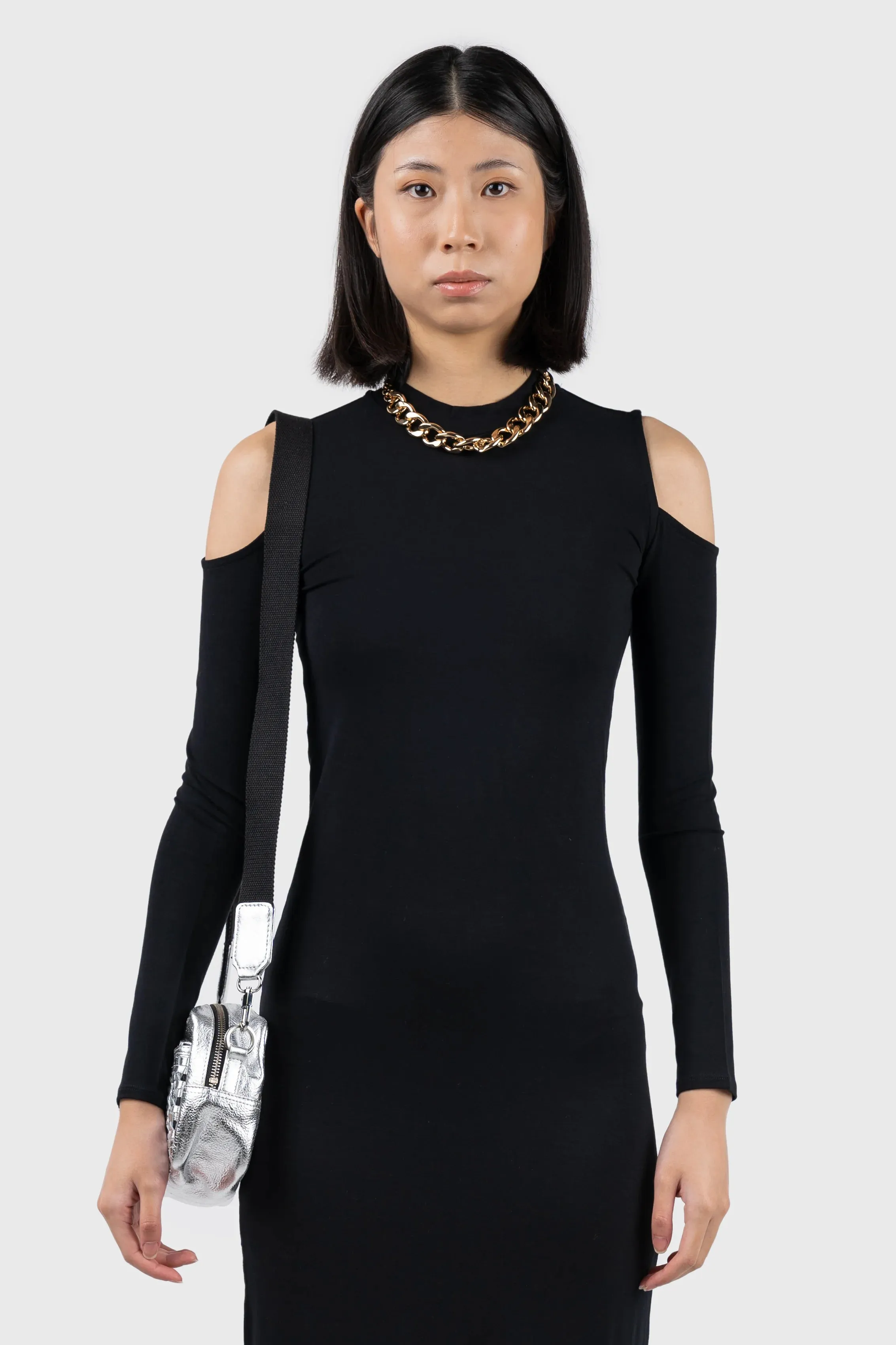 Cold Shoulder High Neck Midi Dress