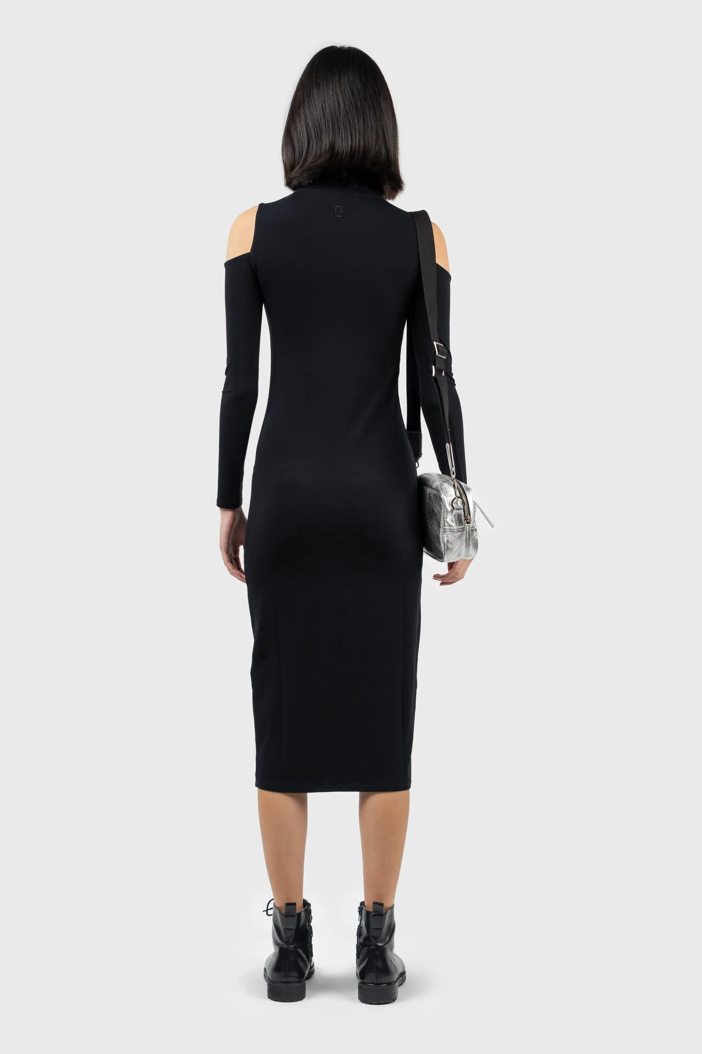 Cold Shoulder High Neck Midi Dress
