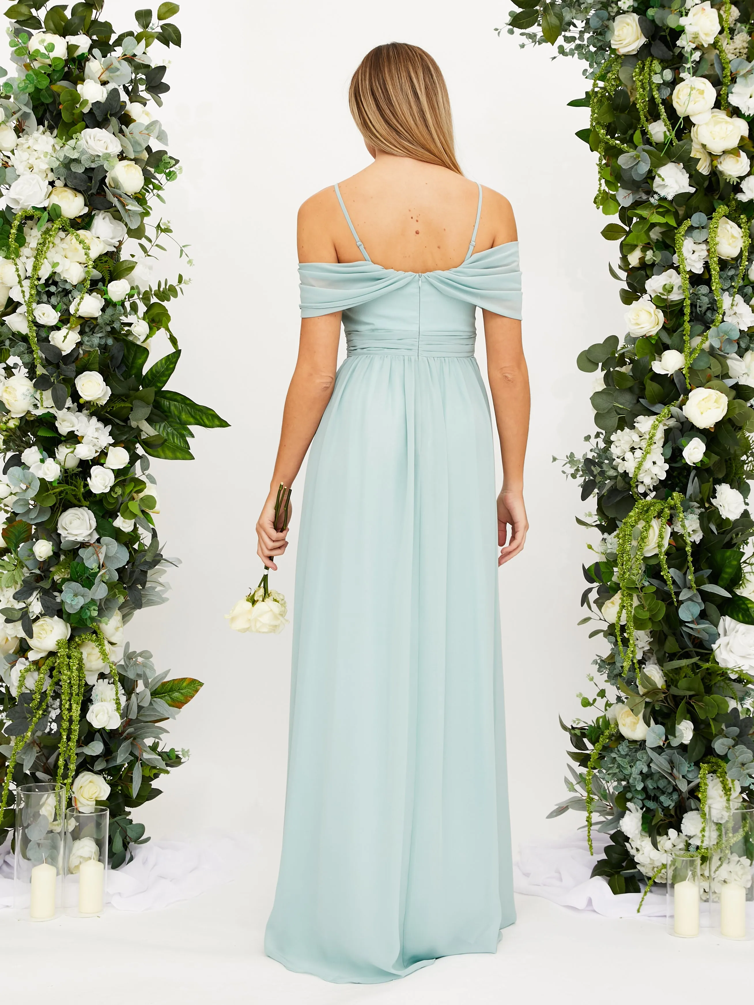 Cold Shoulder Maxi Chiffon Dress / Sage