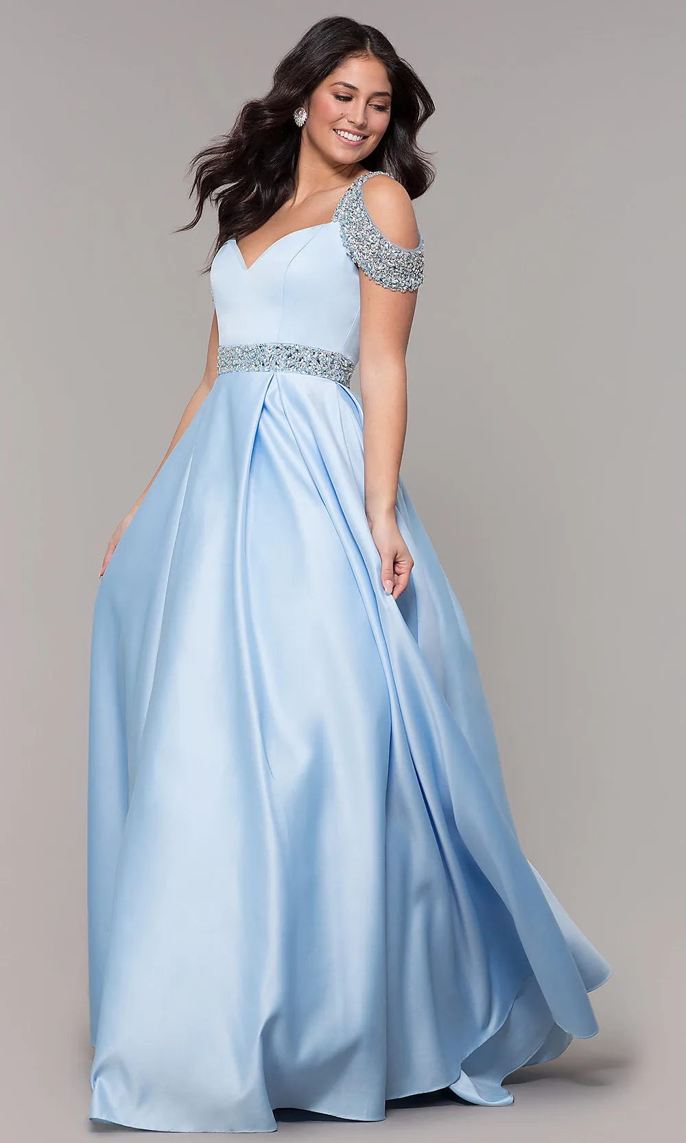 Cold-Shoulder Sweetheart Long Prom Dress
