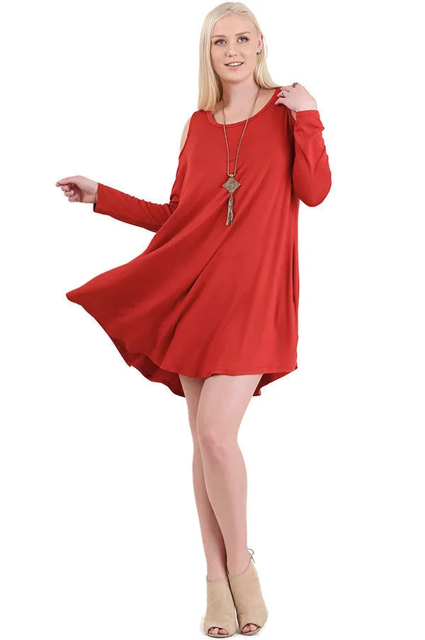 Cold Shoulder T-Shirt Dress, Rust