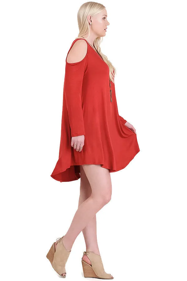 Cold Shoulder T-Shirt Dress, Rust