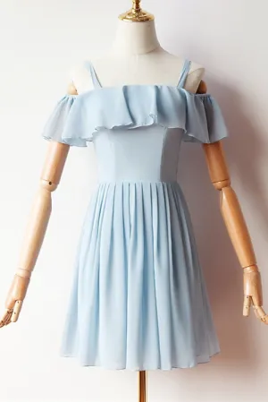 Cold Sleeves Short Blue Chiffon Homecoming Dress