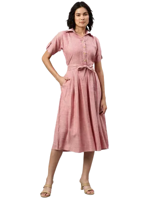 Cottinfab Pink Shirt Midi Dress
