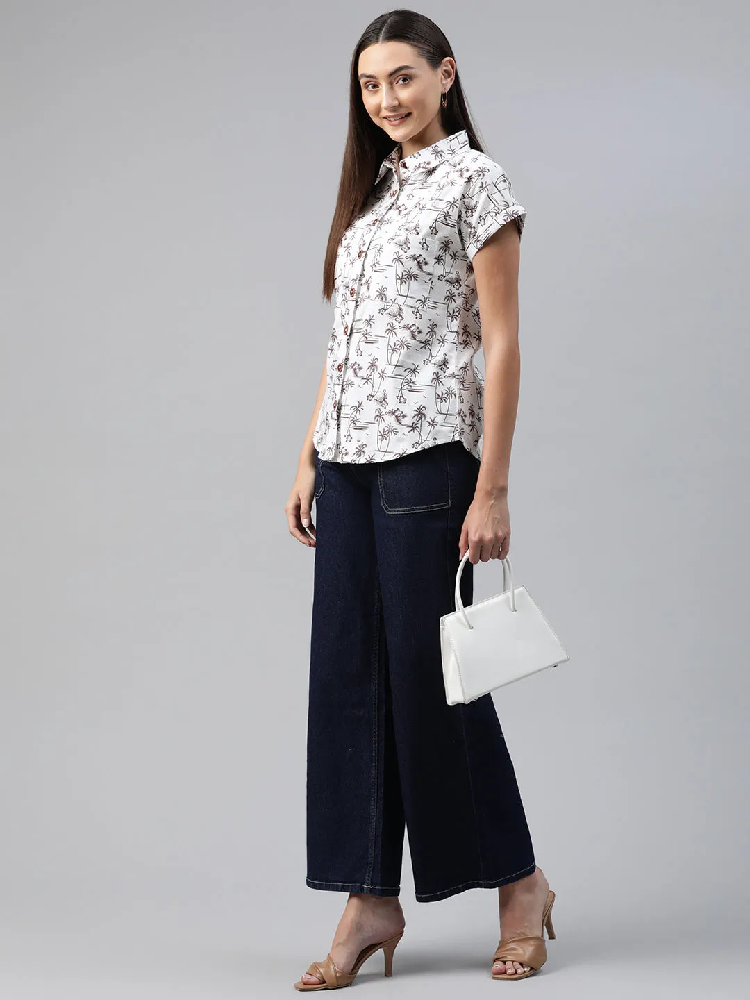 Cottinfab Tropical Print Shirt Style Top