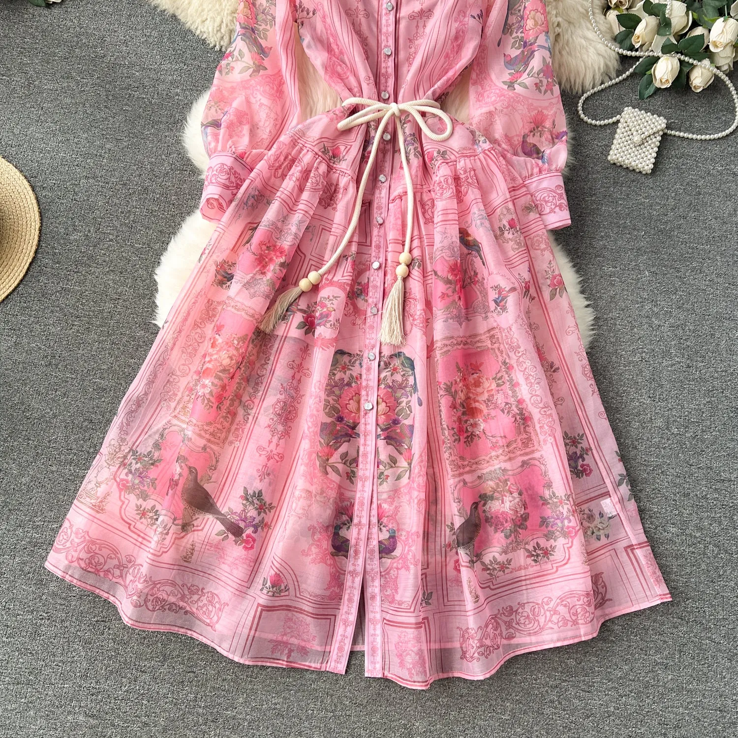 Courtly Floral Dress&Bottoming Slip Dress