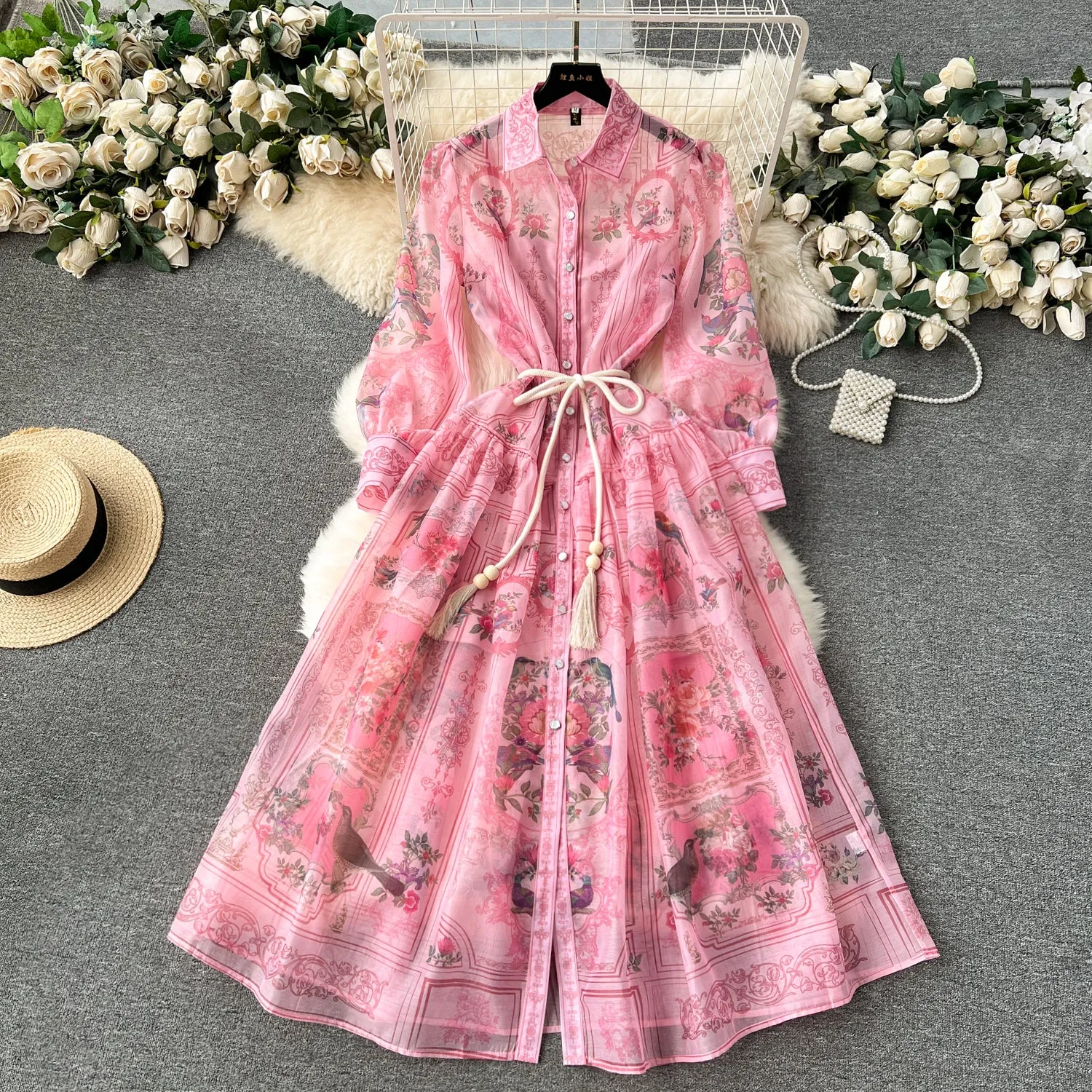 Courtly Floral Dress&Bottoming Slip Dress