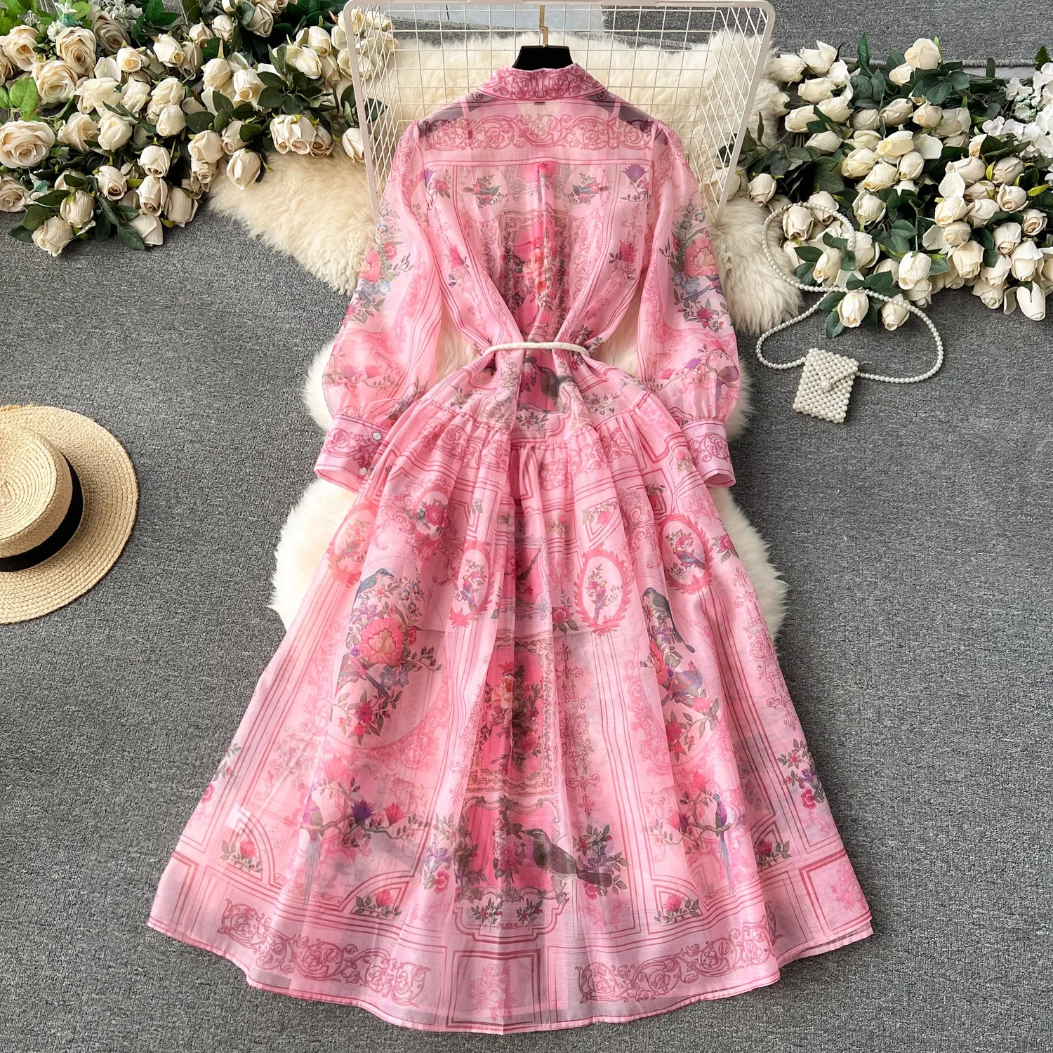 Courtly Floral Dress&Bottoming Slip Dress