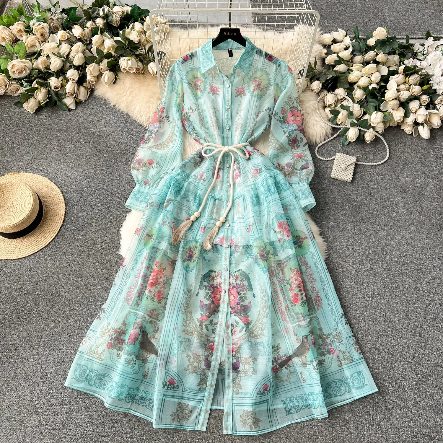 Courtly Floral Dress&Bottoming Slip Dress