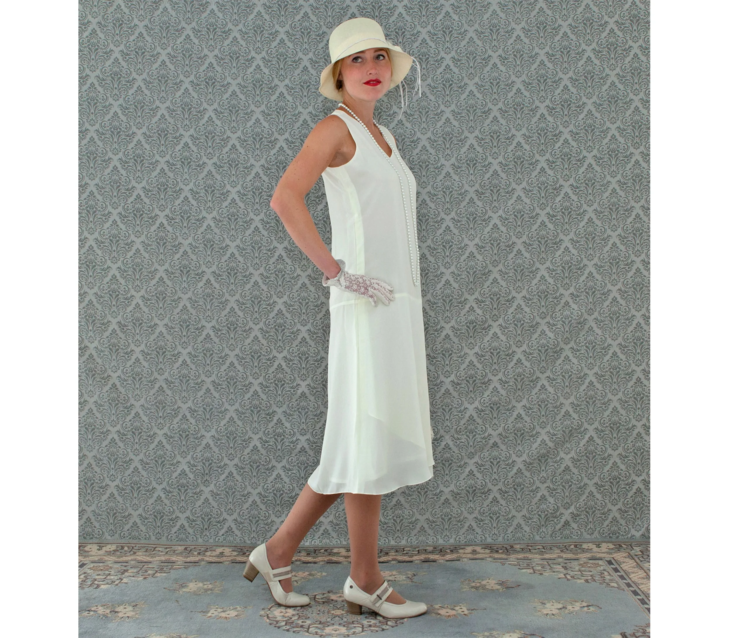 Cream 1920s high tea dress with drape and bow