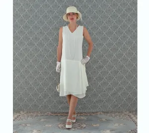 Cream 1920s high tea dress with drape and bow