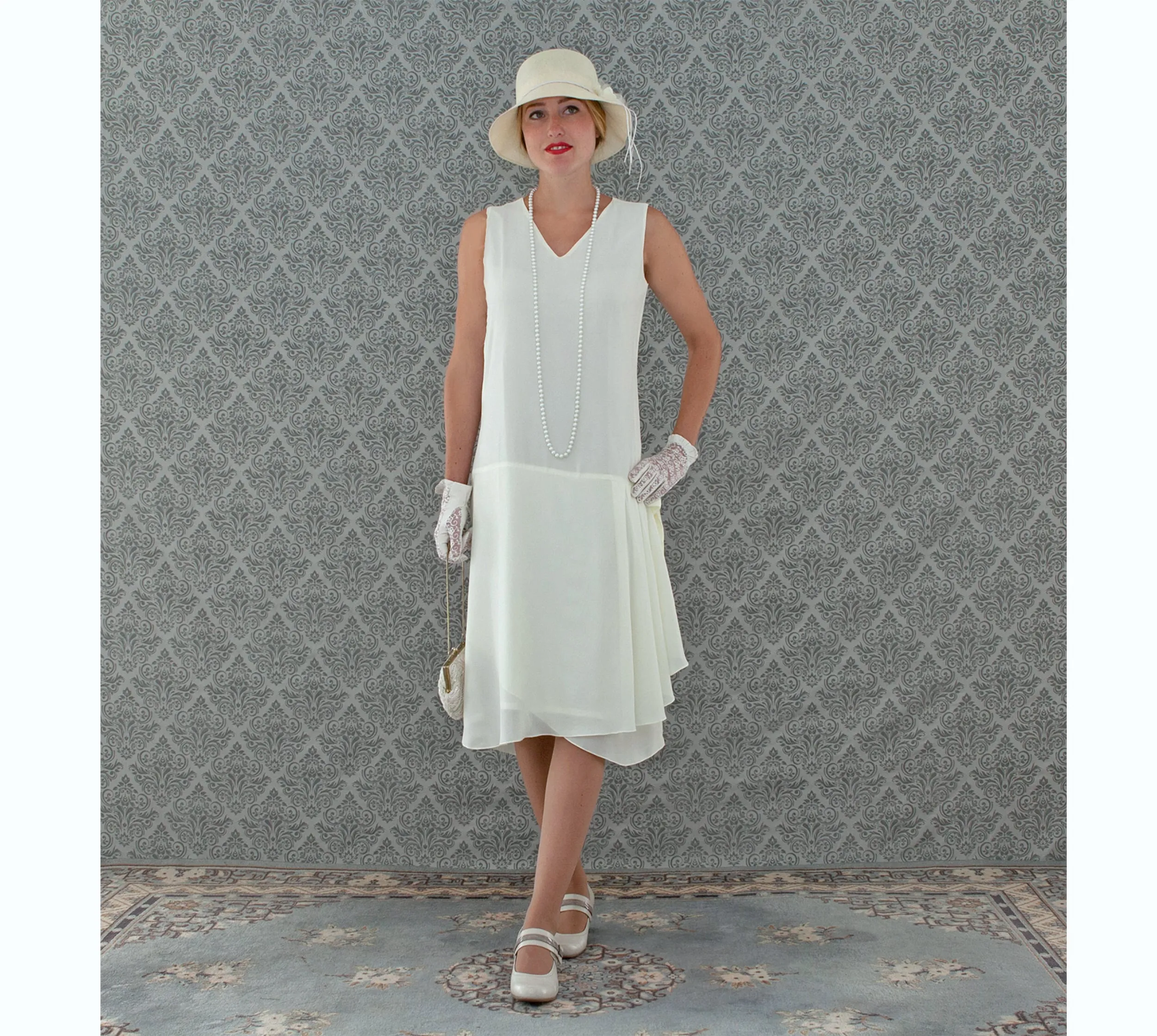 Cream 1920s high tea dress with drape and bow