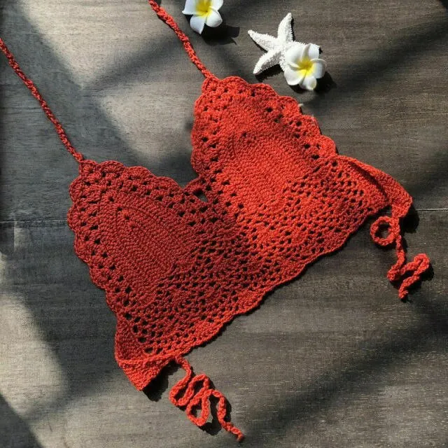 Crochet Lace Knit Bra | Crochet Knit Top | Boho Beach Camisoles | Crochet halter top | Crochet Bralette | Crochet Crop top | Bikini Crop Top