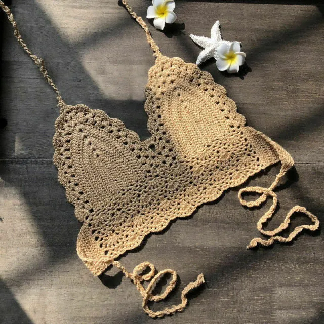 Crochet Lace Knit Bra | Crochet Knit Top | Boho Beach Camisoles | Crochet halter top | Crochet Bralette | Crochet Crop top | Bikini Crop Top