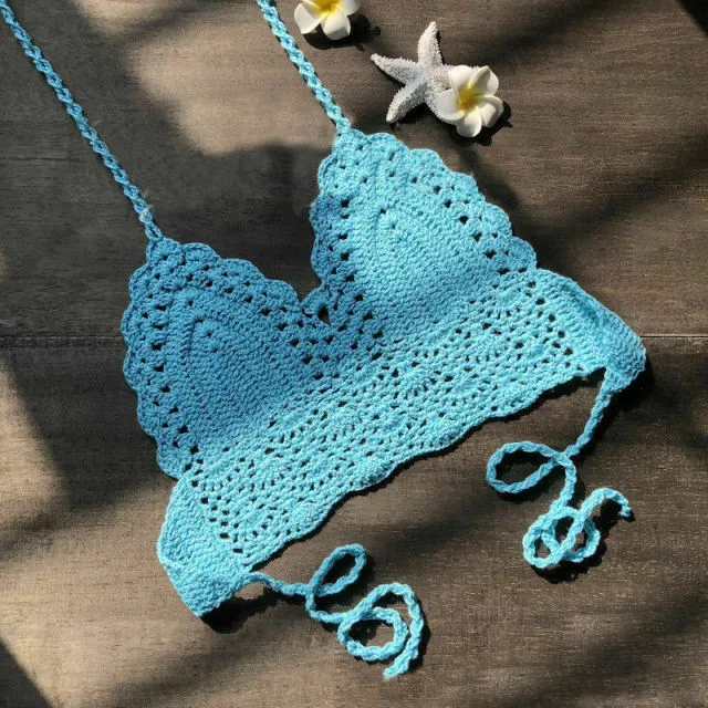Crochet Lace Knit Bra | Crochet Knit Top | Boho Beach Camisoles | Crochet halter top | Crochet Bralette | Crochet Crop top | Bikini Crop Top