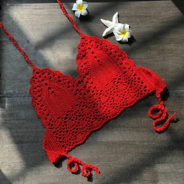Crochet Lace Knit Bra | Crochet Knit Top | Boho Beach Camisoles | Crochet halter top | Crochet Bralette | Crochet Crop top | Bikini Crop Top