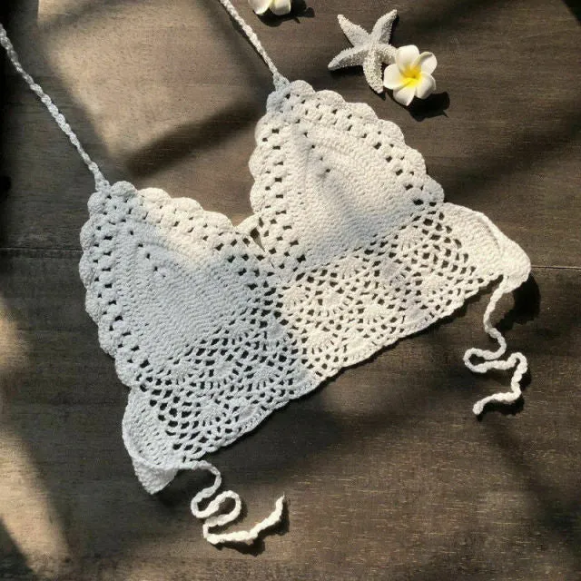 Crochet Lace Knit Bra | Crochet Knit Top | Boho Beach Camisoles | Crochet halter top | Crochet Bralette | Crochet Crop top | Bikini Crop Top