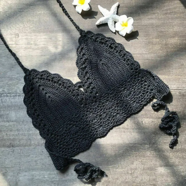 Crochet Lace Knit Bra | Crochet Knit Top | Boho Beach Camisoles | Crochet halter top | Crochet Bralette | Crochet Crop top | Bikini Crop Top