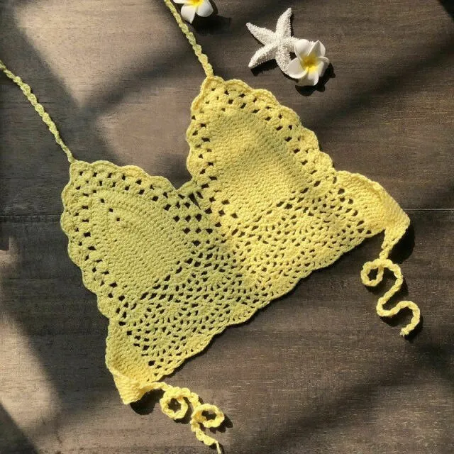 Crochet Lace Knit Bra | Crochet Knit Top | Boho Beach Camisoles | Crochet halter top | Crochet Bralette | Crochet Crop top | Bikini Crop Top