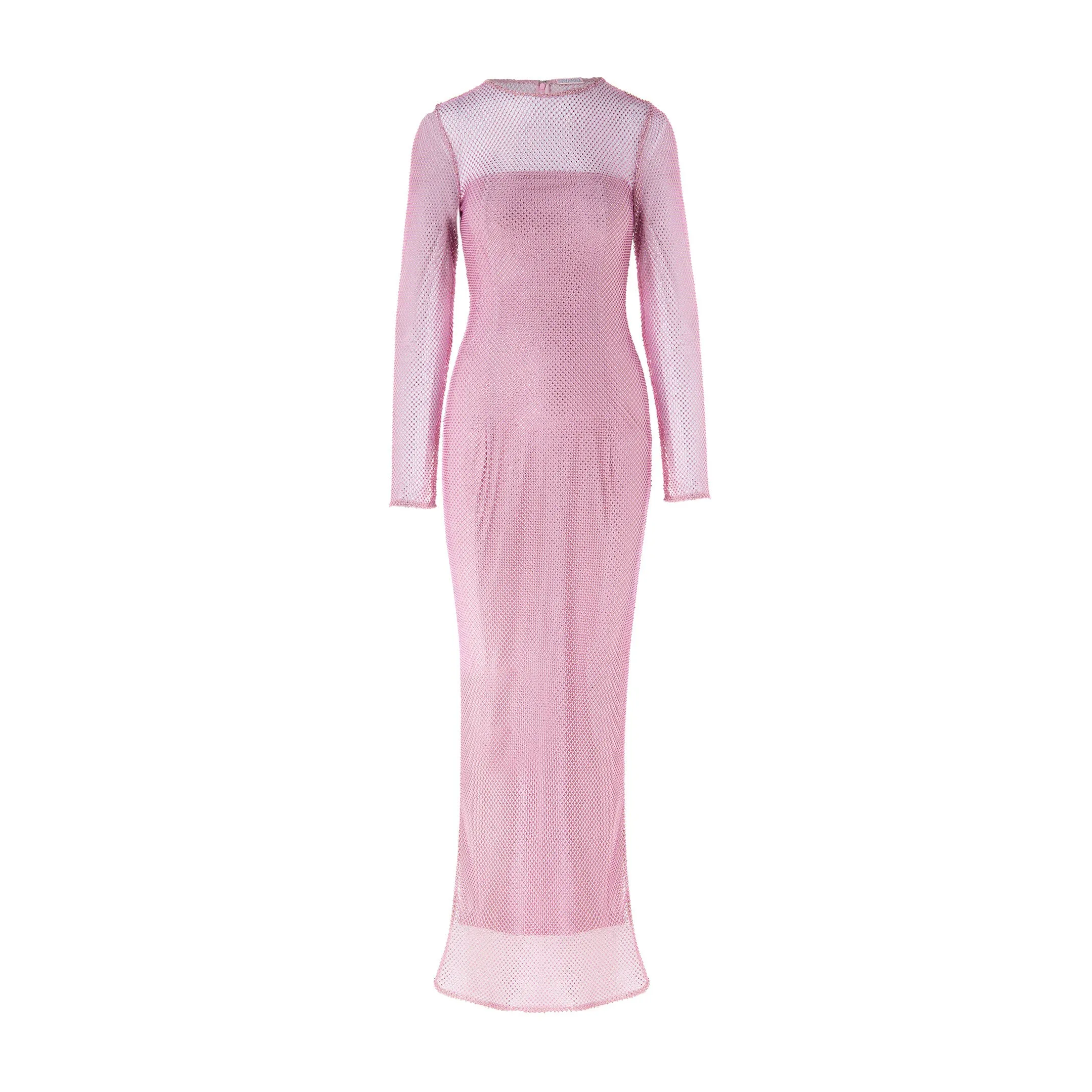 Crystal Embellished Long-Sleeved Maxi Dress - Light