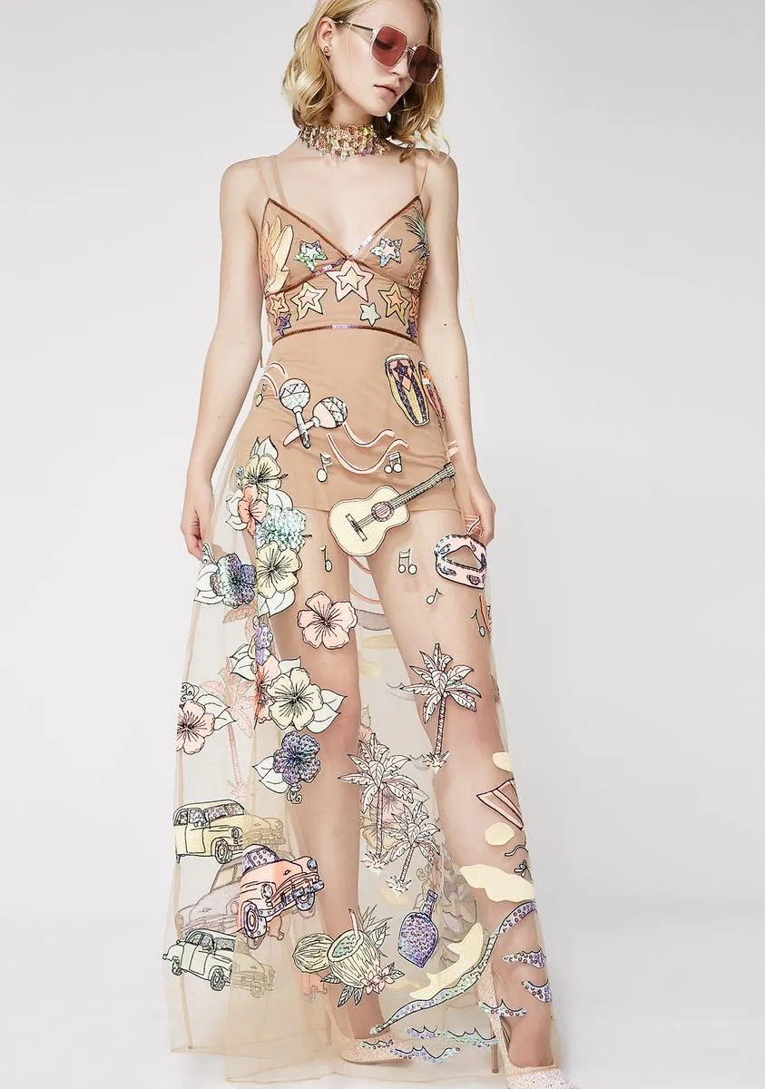 Cuba Embroidery Sequin Dress