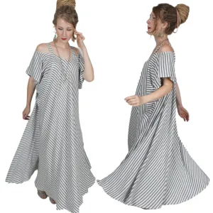 Dairi Fashions Striped Plus Cold Shoulder Farfala Peek Dress Sml-6X