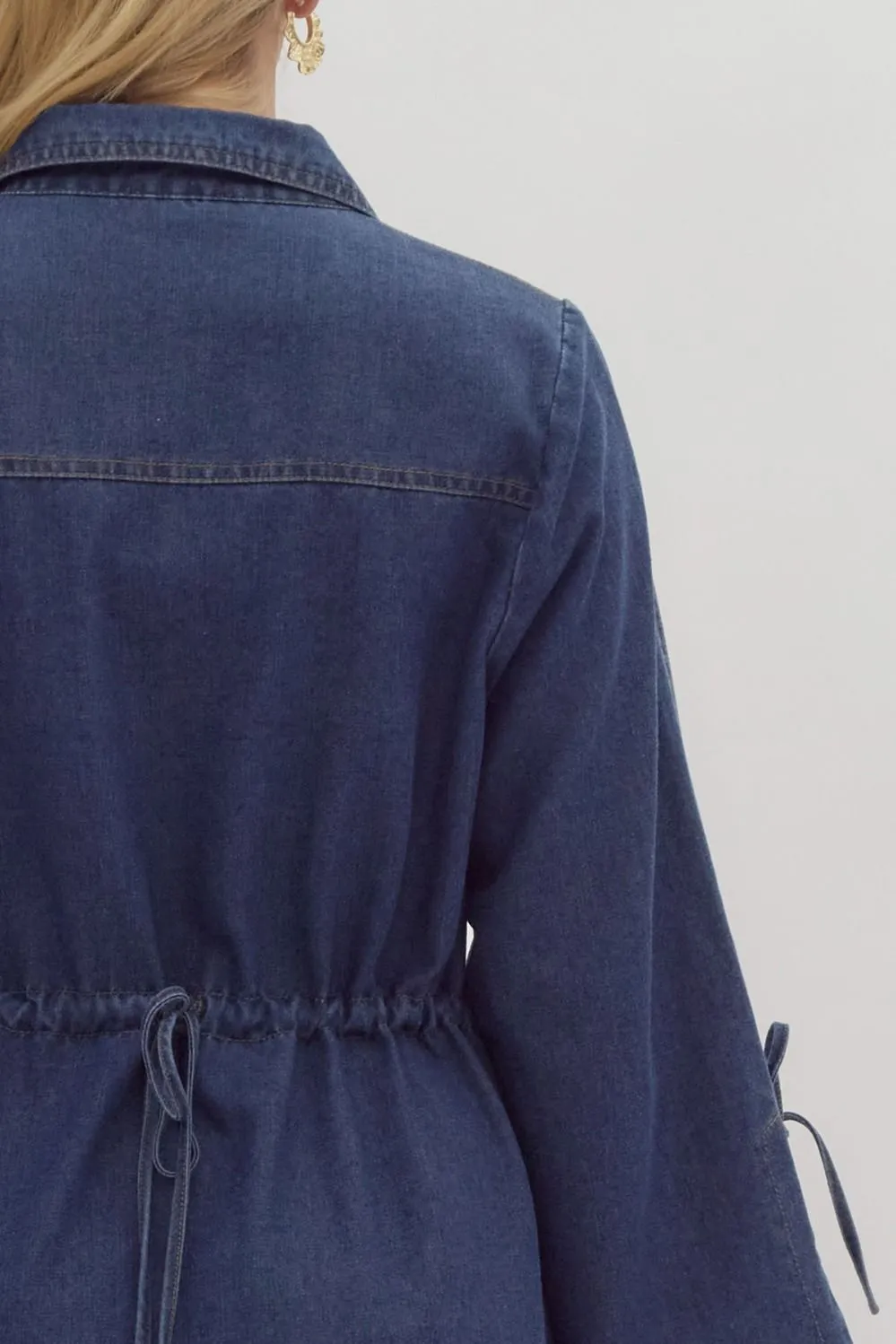 Dark Denim Long Sleeve Dress w/ Adjustable Waist