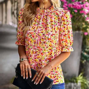 Ditsy Floral Ruffled Neck Blouse
