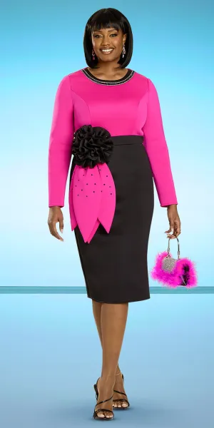Donna Vinci 12140 - Fuchsia - Stone Trim Dress