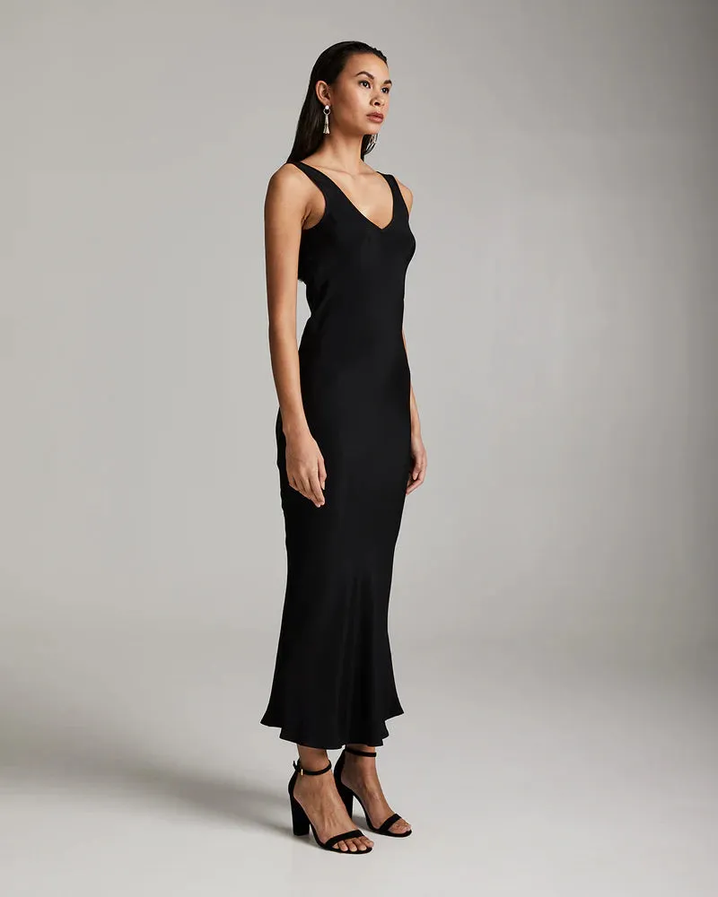 Double V Slip Dress | Black